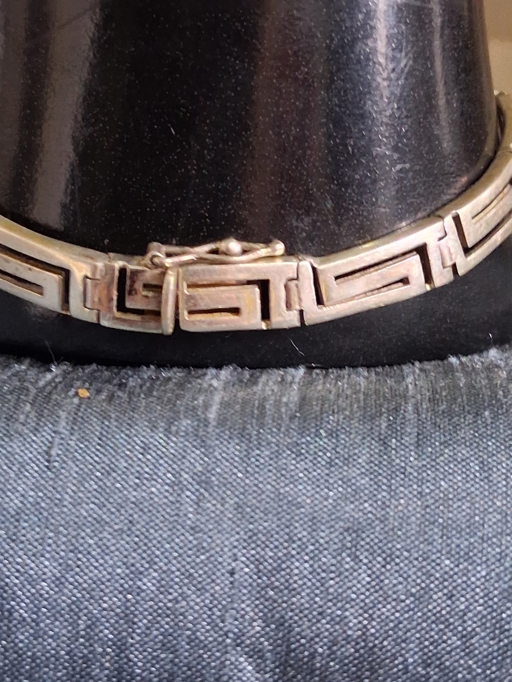 Vintage 950 High Purity Silver Mexican Greek Key Meander Link Bracelet P76 - Picture 3 of 6